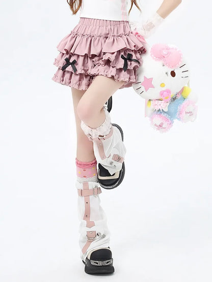 スカート スイートピンク ティアード フリーリボン ビッグリボン