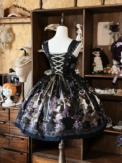 Print Jumper Purple Lolita and Black Jacquard Floral Bunny Dress Skirt