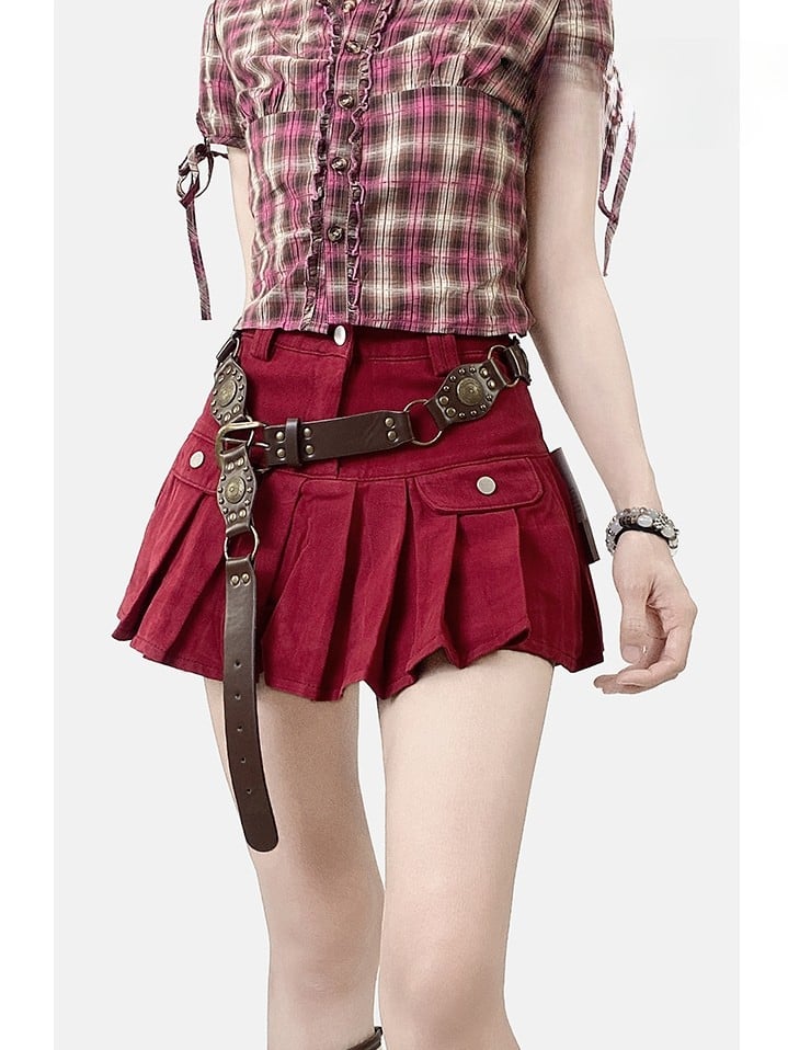 プリーツデニムスカート レッド クリスマス