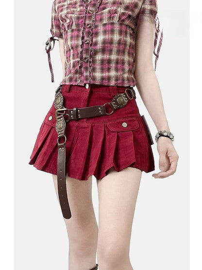 プリーツデニムスカート レッド クリスマス