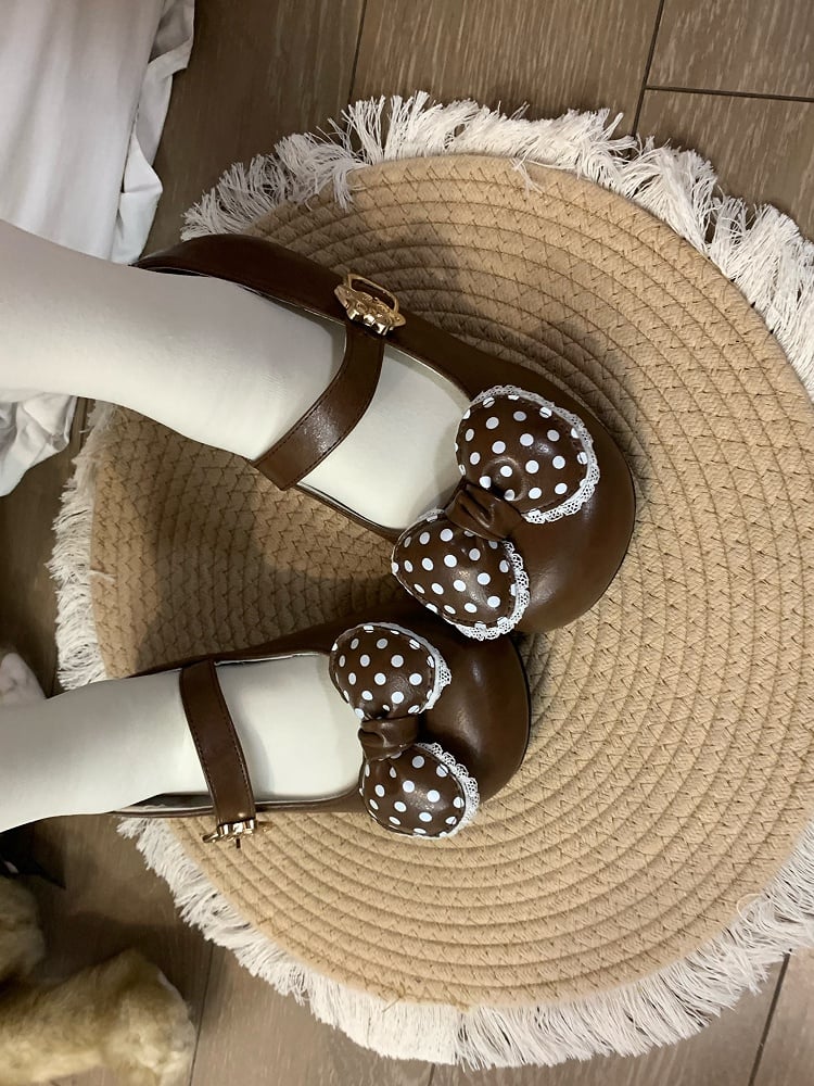 Brown Heel Toe Heels Dark Round Lolita with 2cm/4cm Sweet Low/Mid