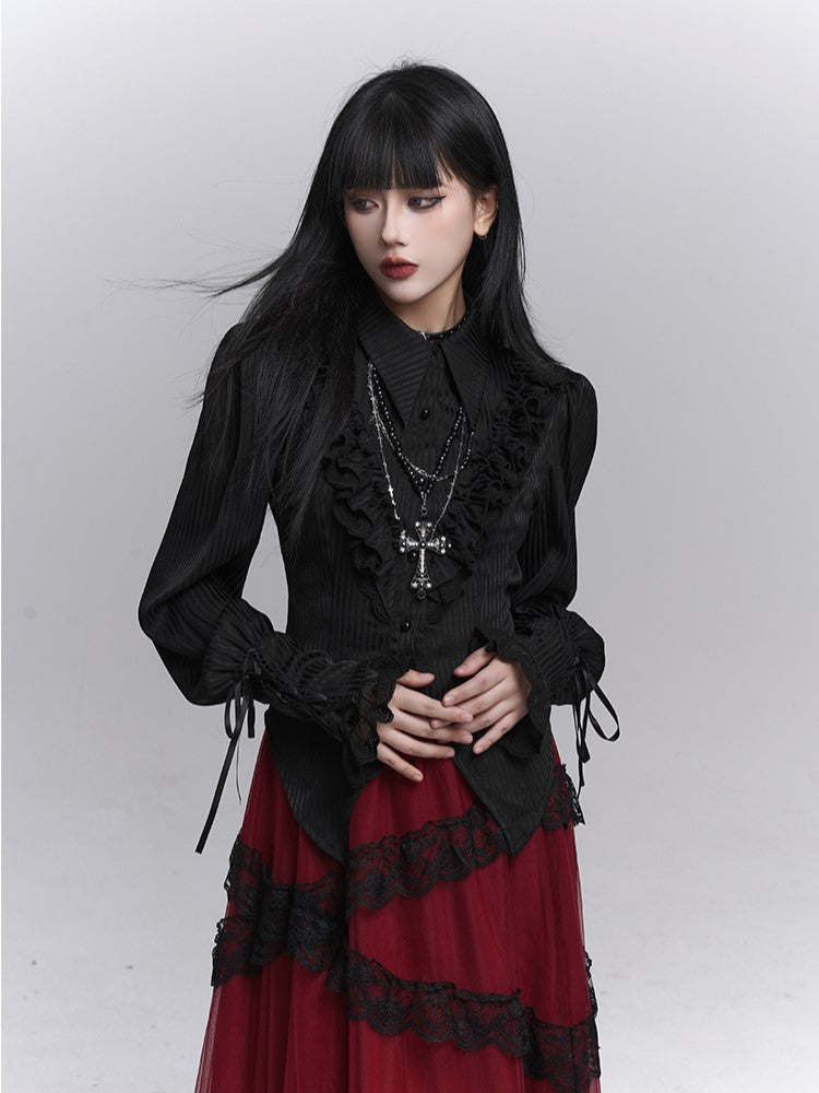 Design with Blouse Black Bishop Striped Sleeves Gothic Triangular Slit