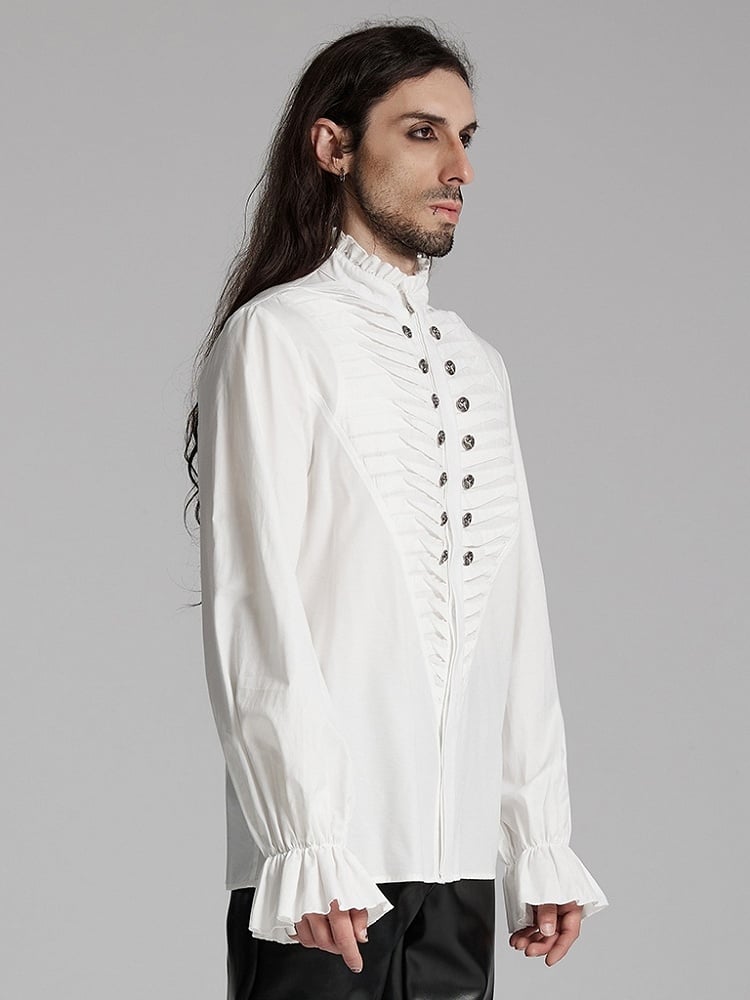 3D White Pleated Shirt Goth Men's