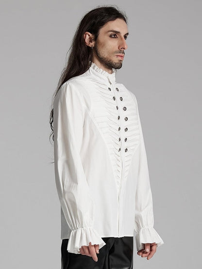3D White Pleated Shirt Goth Men's