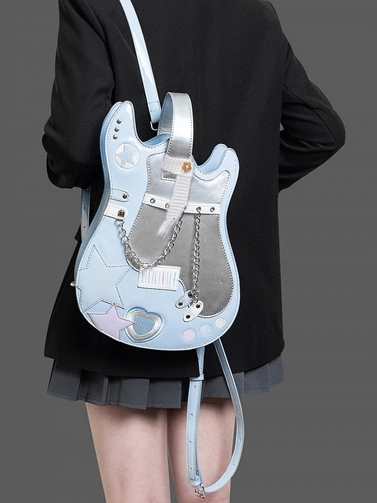 Star Bag Guitar-shaped Silver Design Blue Sweetheart Embroidered