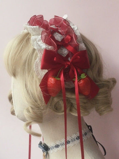 Black/White Hairband Bow Lolita Sweet Strawberry Lace