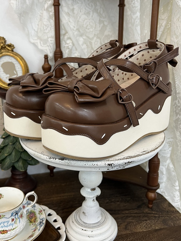 Dark PU Toe Brown Crisscross Design - Platforms Round
