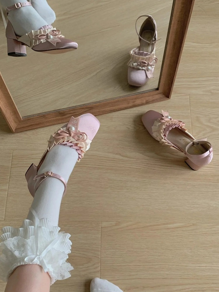 Lolita - Bow Mid-heel Sophisticated Layered Sandals Details Light Gather Pink Detachable