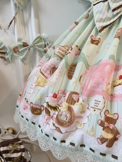 Grüne süße Minze Lolita Thema Desserts zweiteilige Print Kleid gefälschte Design Bär