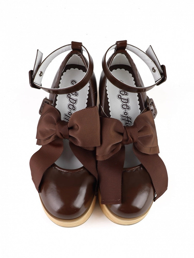 Sweet Rocking Lolita Grain Shoes and Wood Detachable with Brown - Sole Leather Heel PU Whimsical Horse Bow