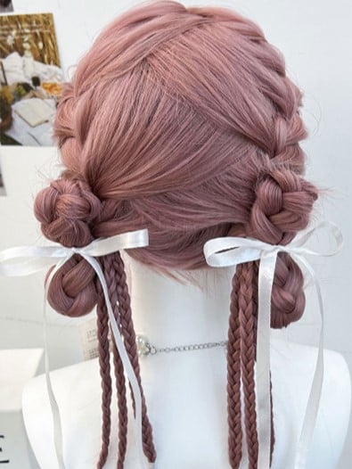 Wig Braided Pink Synthetic