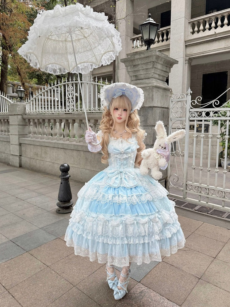 Blue Hanayome Lolita JSK with Bonnet & Full Set - White Sugar Girl
