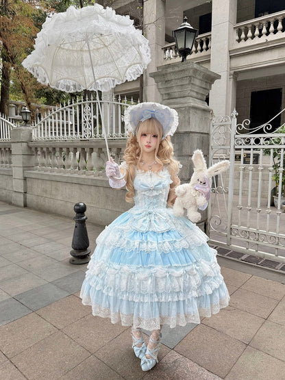 Blue Hanayome Lolita JSK with Bonnet & Full Set - White Sugar Girl