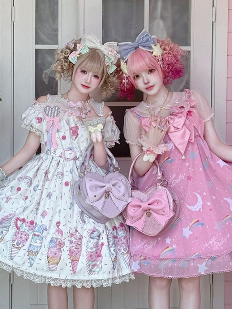 Multicolor Sparkling Bowknot Lolita Handbag - Sheep Puff