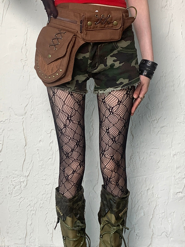 Y2K Design Hollow-out Tights Black