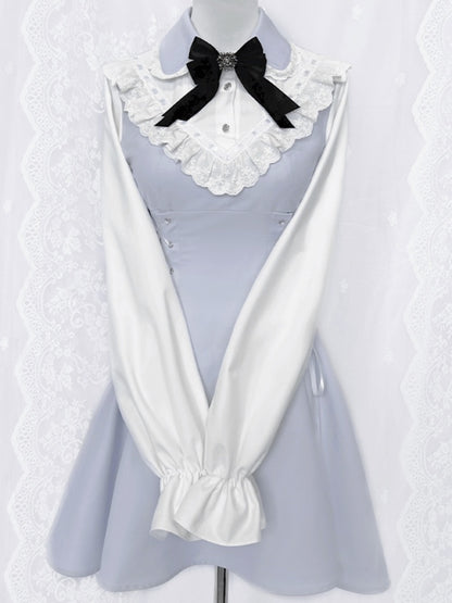 Tenshi Kaiwai – Blaues Jirai Kei-Kleid mit Rüschen, Spitzenbesatz und Schnürdetail an der Taille