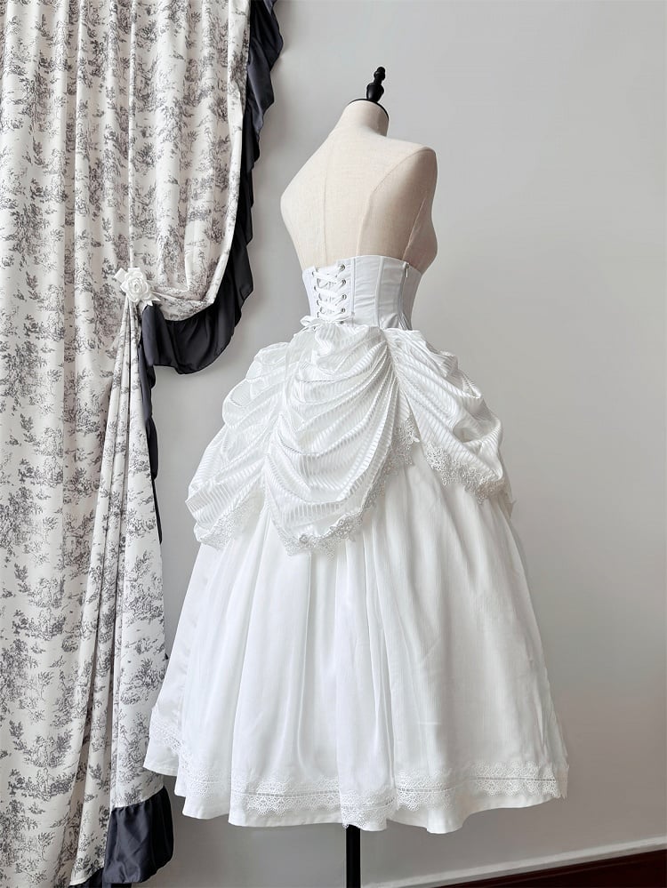 White Boned Corset Underbust Aristocrat Lolita Skirt - Puppet Mind Book