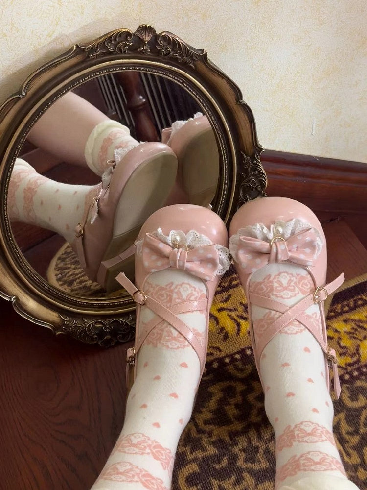 Heel Height Straps Dot Lolita with Polka Pink 2.5cm Sweet Shoes Crisscross Bow