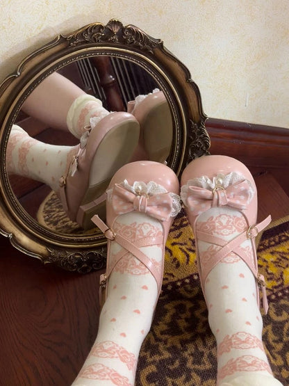 Heel Height Straps Dot Lolita with Polka Pink 2.5cm Sweet Shoes Crisscross Bow