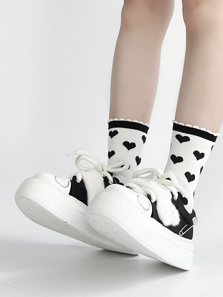 Print White Puppy Y2K Black Shoes Platform -