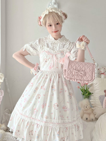 Light Pink Crossbody Lolita Bag with Diamond Pattern and Bows - Seraphim