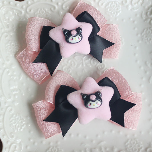 Black And Pink Kuro Vibes Star Decorated Bowknot Detail Shoe Clips