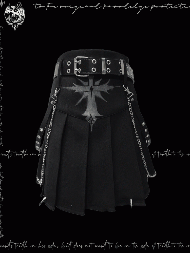 Pleated Skirt Rock Glamorous Y2K Black Cross Print Punk