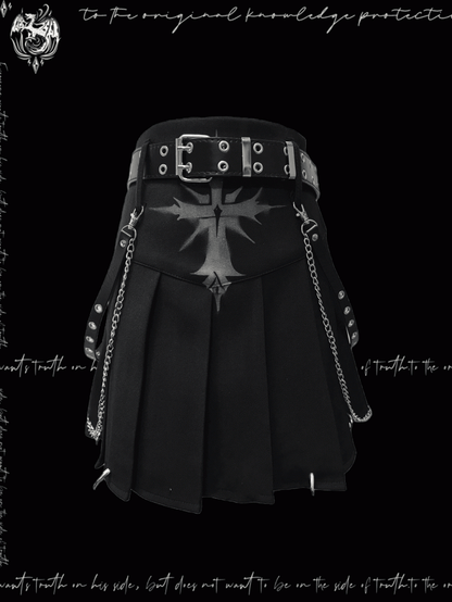 Pleated Skirt Rock Glamorous Y2K Black Cross Print Punk
