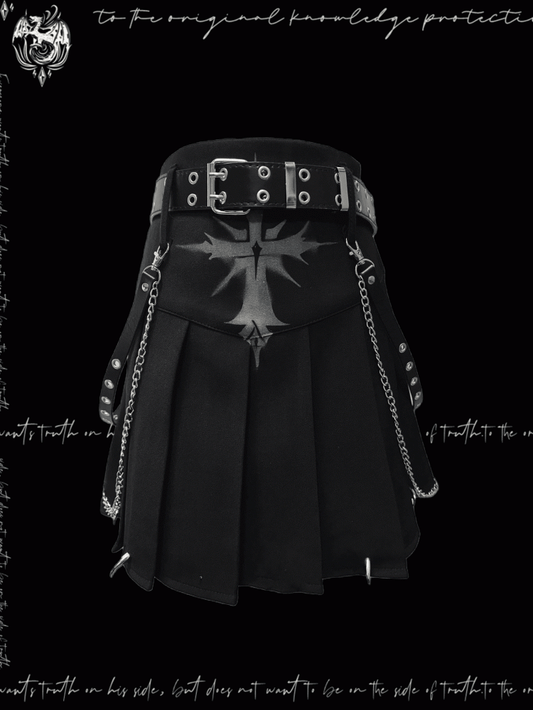 Pleated Skirt Rock Glamorous Y2K Black Cross Print Punk