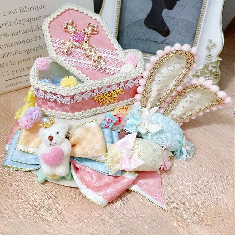 Ears Cross Rhinestone Mini Goth Pastel Hat 3 Decorated Color Options Bunny