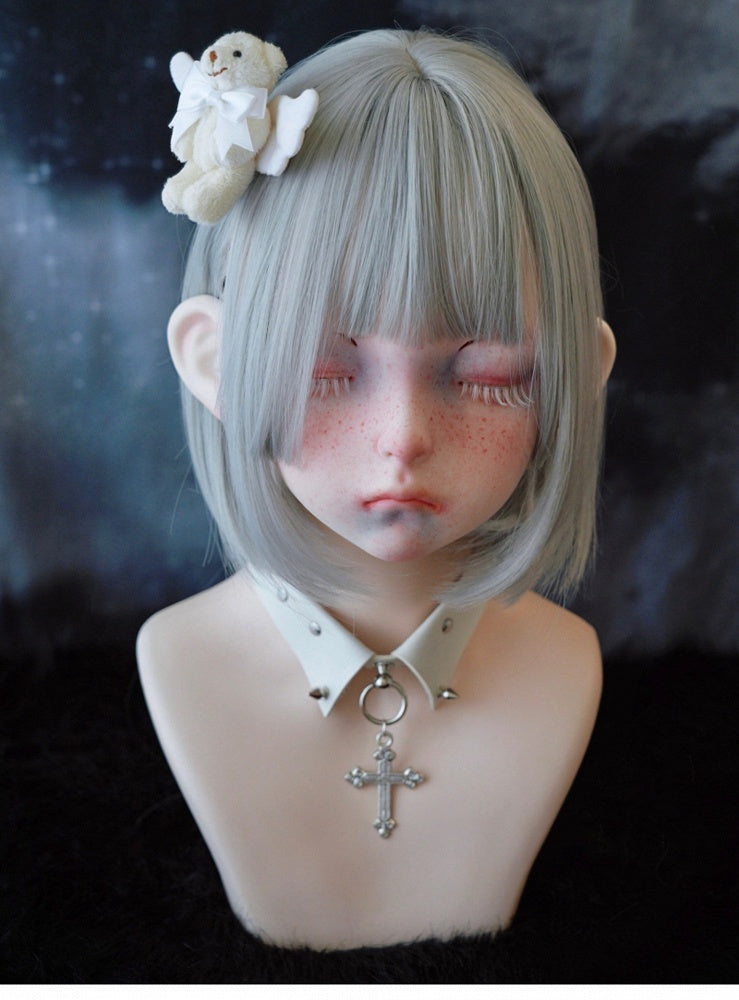 White Angel Wing Beige Teddy Bear Bow Hairclip