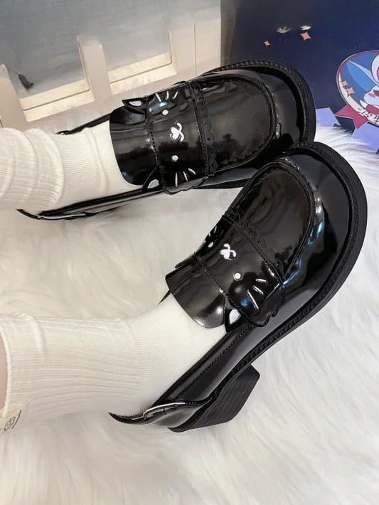 Kitty Slip-On PU Style Polished Black Loafers Themed in Preppy