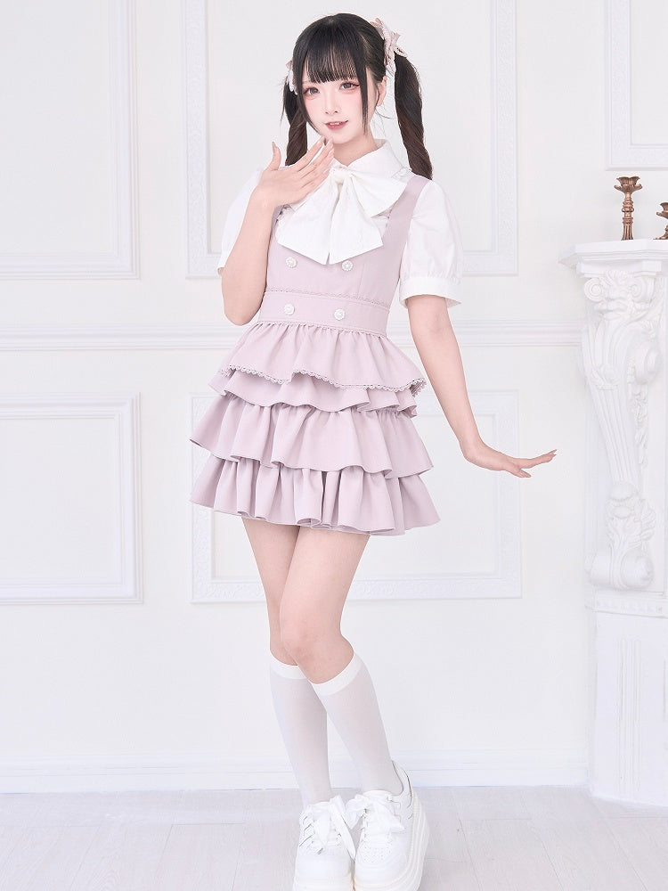 Dress Pink with Wear Adjustable Tiered Back Ties Jirai Two-Way Overall Kei Skirt