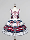 Lolita Rote Schleife Kuchen Akzente Stufen und Blaues Kleid Dunkler Rock Blaubeere Süß