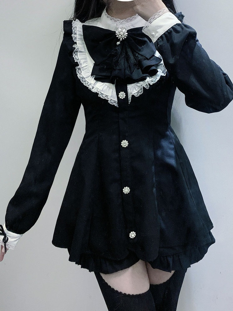 ビッグジライケイ ブラック 取り外し可能なセット ロングリボンドレス+ショーツ ジャボカラー＆スリーブ ミニ