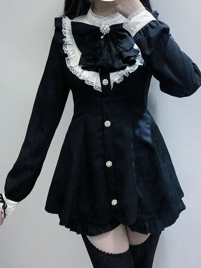 ビッグジライケイ ブラック 取り外し可能なセット ロングリボンドレス+ショーツ ジャボカラー＆スリーブ ミニ