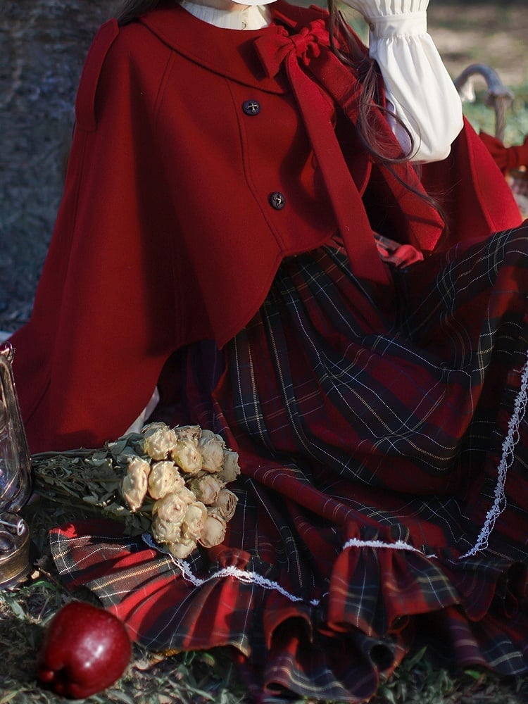 Tie with Cape Scalloped Edge Trim Bow Red