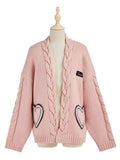 Pink Knit Cardigan with Braids & Heart Patches - Nikki Tomorrow