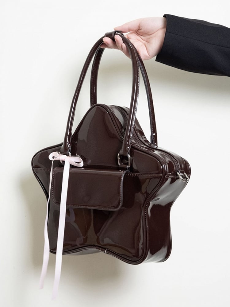Star-Shaped Kawaii With Black 3-Way Ribbon Handbag Glossy Bow
