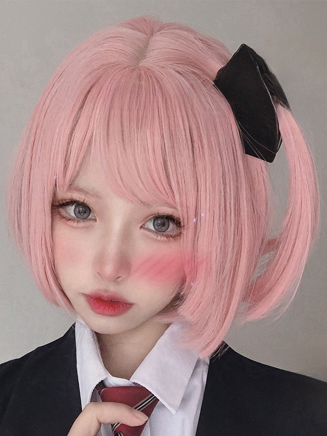 Rosa 30CM kurze Bob-Schnitt-Synthetikperücke mit Pony