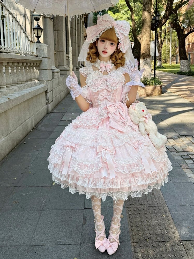 Bow Dress Lace JSK Sweet Accents and Pink Lolita with Princess