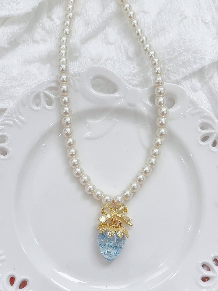 Sweet Necklace Charm Strawberry Beaded in Red/Pink/Blue/Transparent