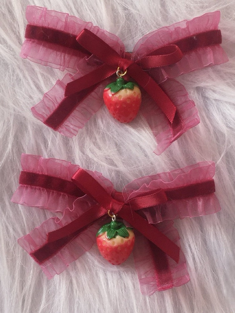 Hairclip Bow Decorations Strawberry Ribbon Lolita Red