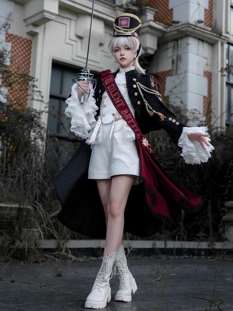 Tailcoat Knight Cape One-shoulder Detachable Black