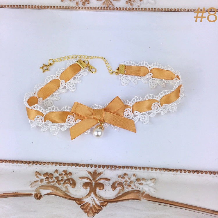 Color Bow Necklace Lace Choker Options) (Multiple