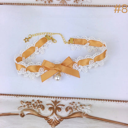 Color Bow Necklace Lace Choker Options) (Multiple
