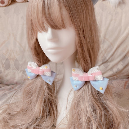 Blue Bead Star Bowknot Pink Accents Hairclips and with