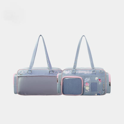 Blue Cute Hand Denim Bag with Ita Embroidery Light