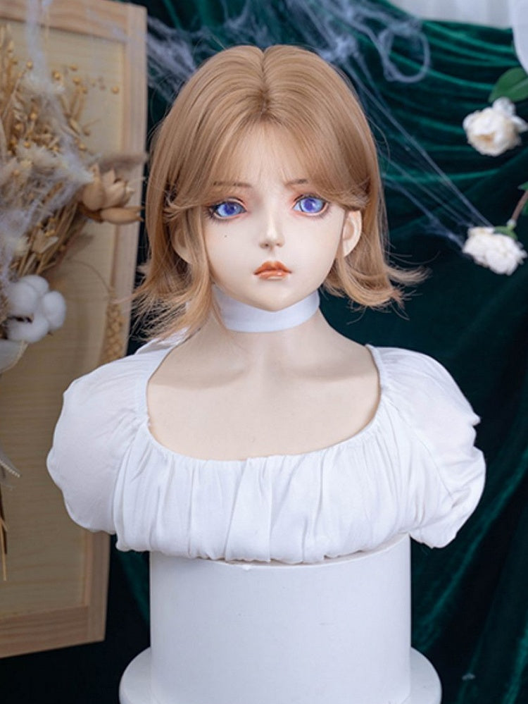 30CM Vorhangperücke, kurz, Champagner, mit gewelltem Pony