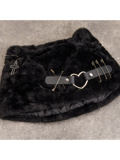 Black Punk Plush Cat Ear Hat with Metal Buckle - Strange Sugar
